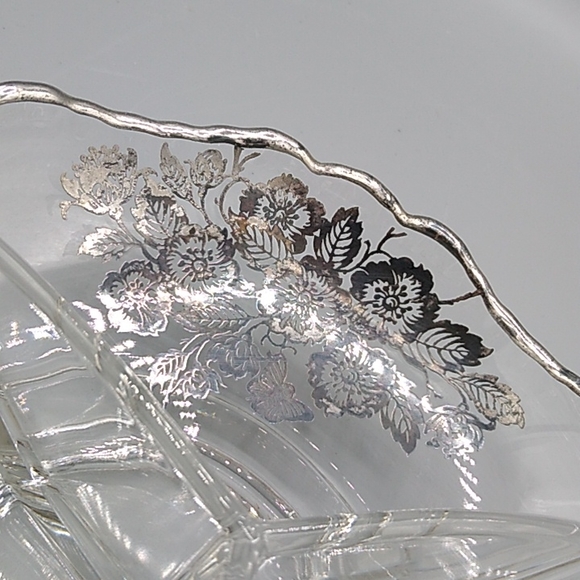 Heisey Glass 3 Section Divided Relish Condiment Dish Sterling Silver Overlay Vtg - Picture 4 of 11